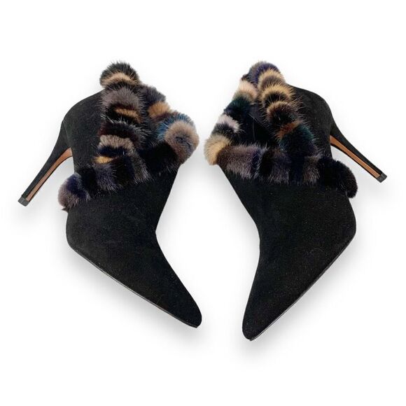 Donald J Pliner Renata Black Suede Multicolor Fur-Trimmed Bootie Women’s Size 9 - Picture 2 of 13